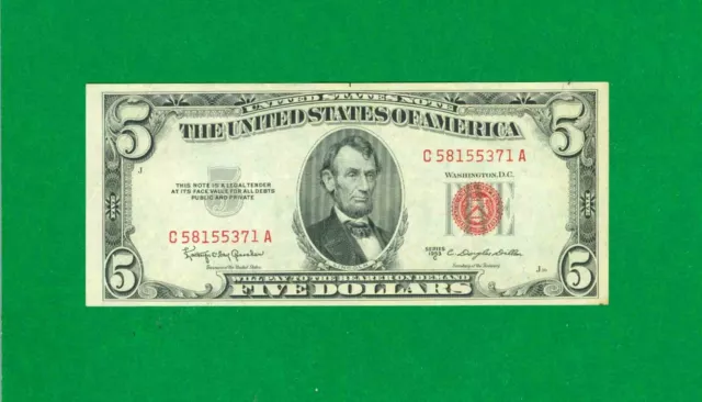 $5 1953-C 1 C/A Block Red Seal United States Note Cu.