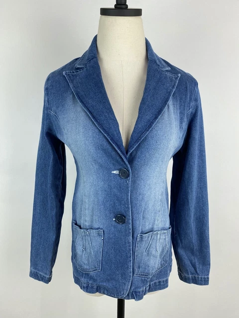 VTG 90s Y2K DOLLHOUSE Denim Blazer Jacket XXS Stonewash Denim Cyber Club Kid