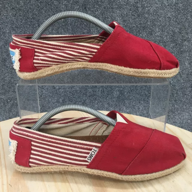 Toms Shoes Womens 6 W Striped Casual Slip On Loafer Espadrille Flats Red Canvas