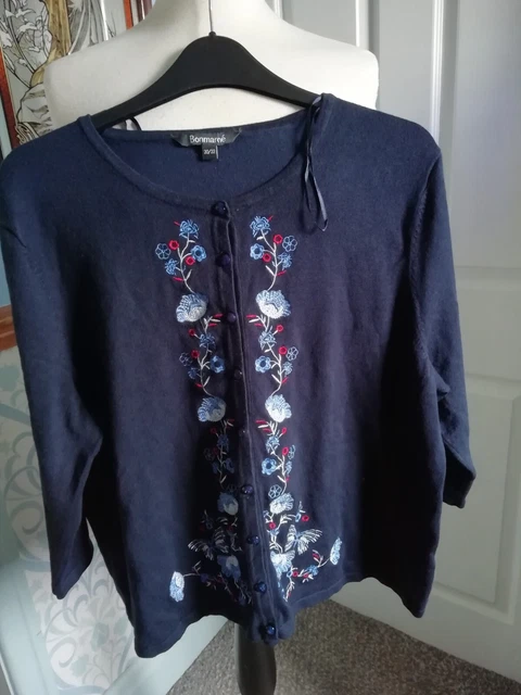 PRETTY CARDIGAN JUMPER Blue Green Floral BONMARCHE Size 12 14 5.50 PicClick UK
