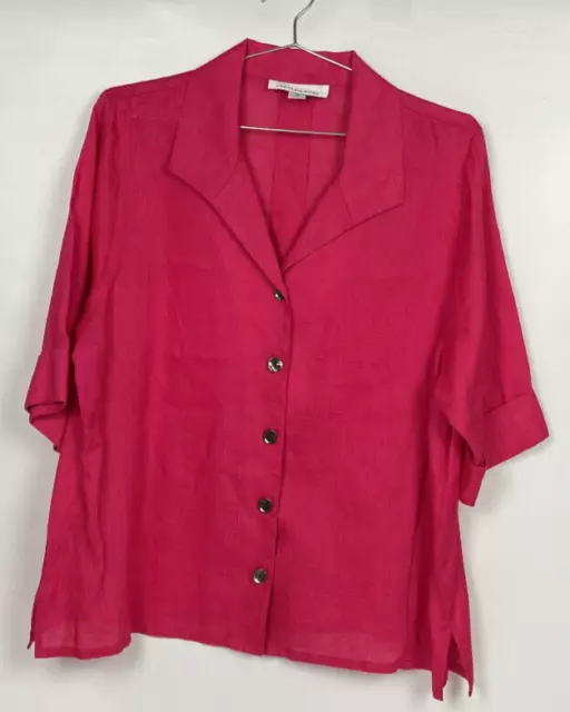 Caroline Rose Women's Boyfriend Size 1X Shirt Red Linen