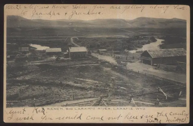 Postcard Wyoming/WY  Big Laramie River Ranch Bird's Eye Aerial view 1906