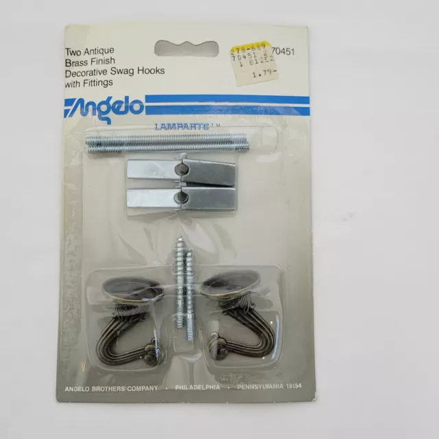 Vintage 2 Pack Angelo Hardware Brass Ceiling Swag Hooks New Sealed