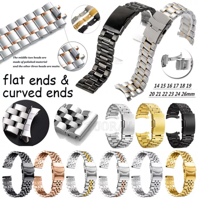 14 16 18 19 20 22 24 26mm Stainless Steel Strap Bracelet Replacement Watch Band