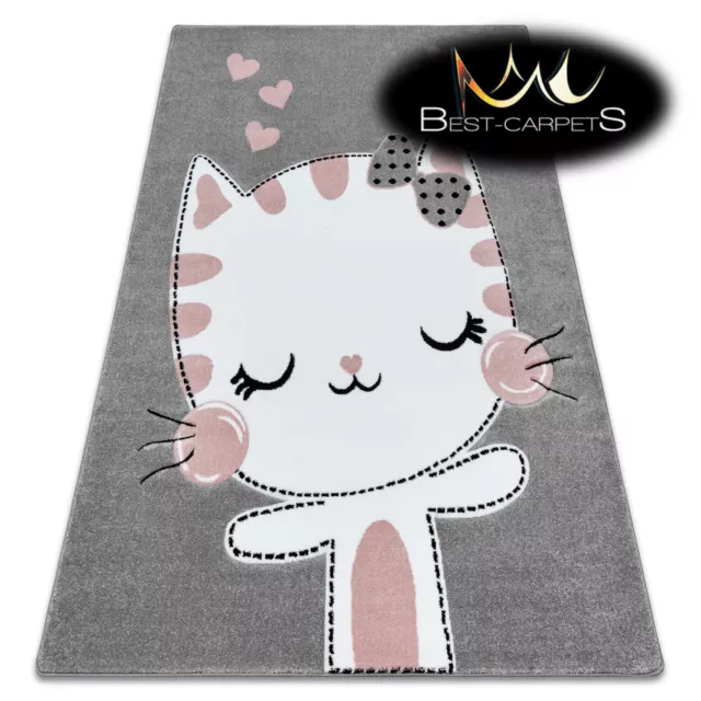 MODERN KIDS ROOM RUG Kitty 'PETIT' Thick grey CHEAP Best-Carpets for children