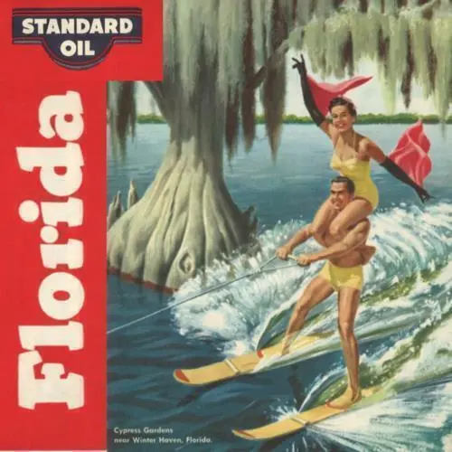 1955 mapa de Florida de colección estándar de publicidad al aceite guía pictórica esquí acuático