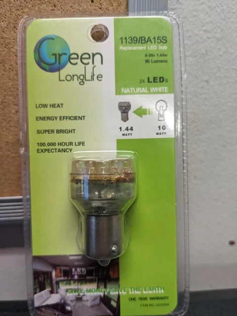 1010504 Green Long Life Led Light Bulb Replacement 1139/1156 Base 95 Lumens 12V