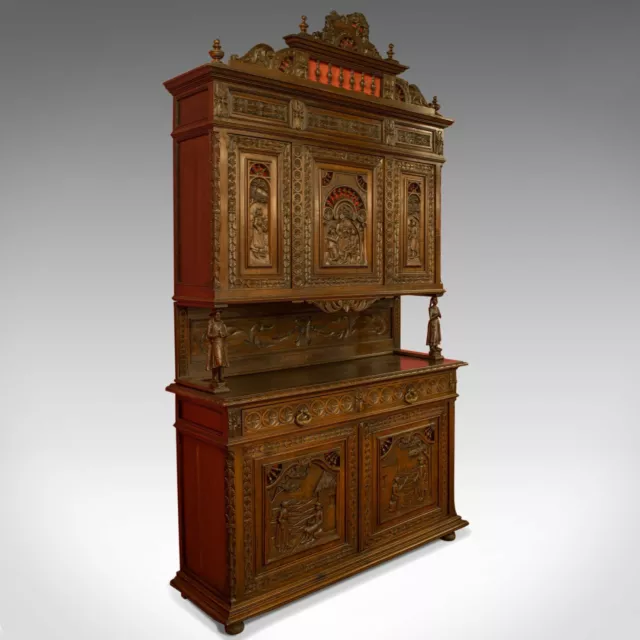 Antique Carved Breton Buffet Cabinet, French, Sideboard, Oak, Circa 1880