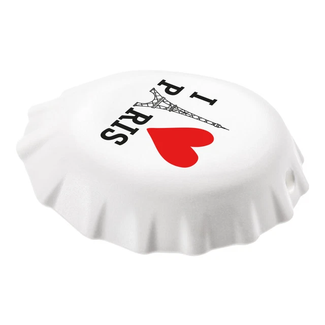 Koziol Plopp I Love Paris Abrebotellas Abridor de Botellas Blanco con Negro/Rojo