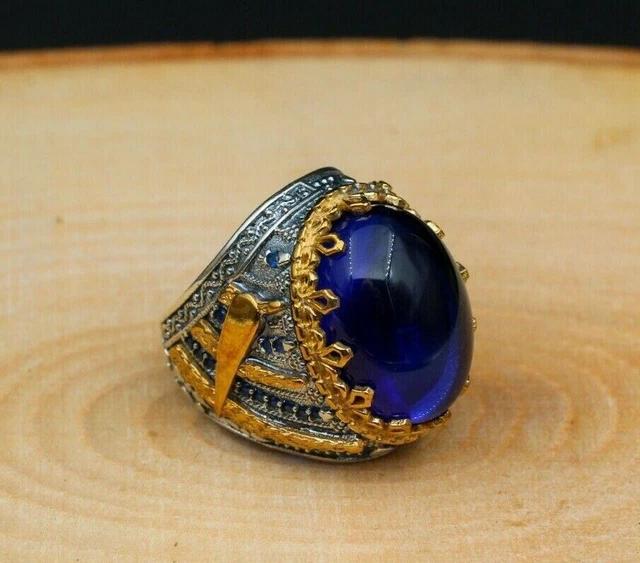 Bague saphir pour homme Bague pour homme faite à la main Bague en argent...