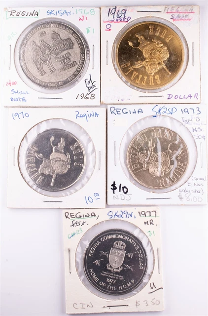 $1 & 50c 1968-70, 73 & 77 Regina Saskatchewan Canadian Municipal Tokens x5