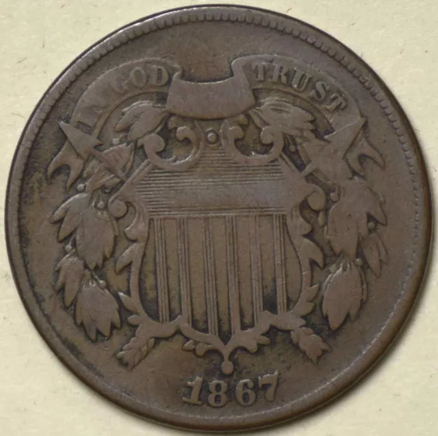 1867 Two Cent Piece Fine