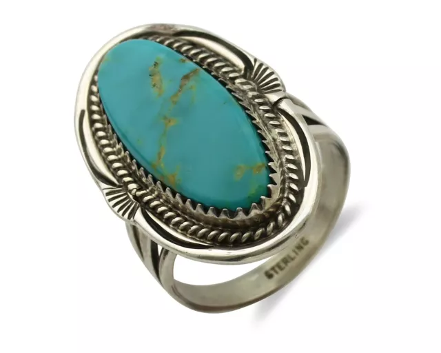 Navajo Ring 925 Silver Natural Blue Turquoise Artist Signed USA C.80's