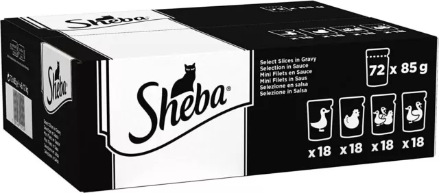 Sheba Select Slices in Gravy, Pouches, Adult Wet Cat Food, Megapack (72x 85g)
