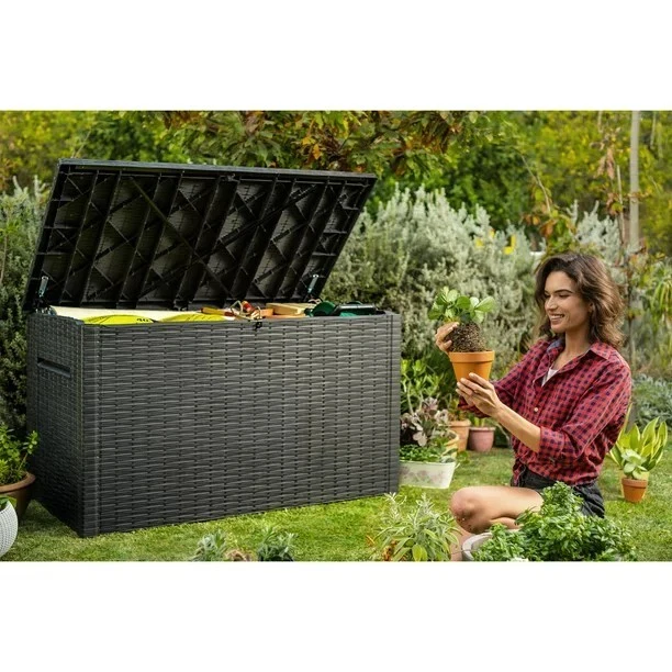 KETER JAVA XL 230 Gallon Outdoor Storage Box Resin & Wicker Deck Box