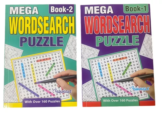 2 x Mega WordSearch Puzzle Book Books 320 Puzzles Pages Brain Training A5