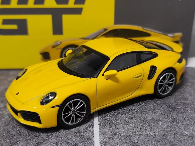 Mini GT Porsche 911 992 Turbo S Racing Yellow RHD 1:64 Scale New Sealed #497