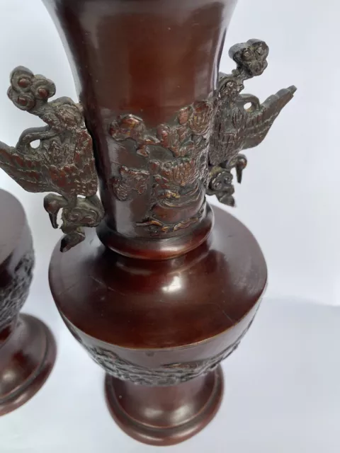 Fine Pair Of Large 19Th Century Circa 1880'S Chinese Bronze Altar Vases - 11 Ins 3