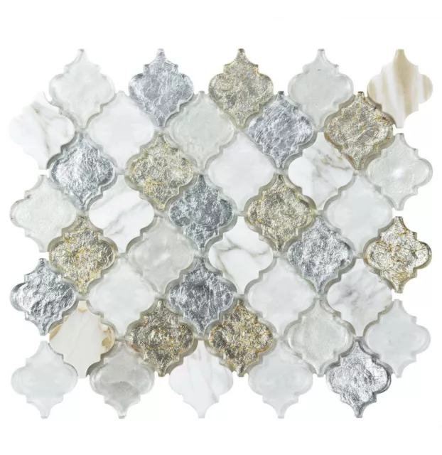 Classic 2X2 Arabesque White Gold Metallic Glossy Glass Stone Mosaic MTO0488