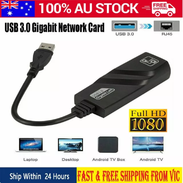 USB 3.0 to RJ45 jack Ethernet LAN Network Adapter 1000Mbps support PC Laptop AU