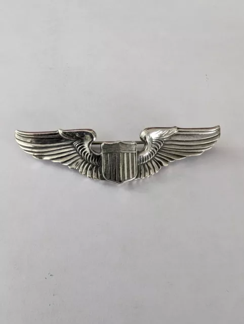 Vintage US Military WWII Pilot Wings Sterling Silver 3” Pin -Air Force