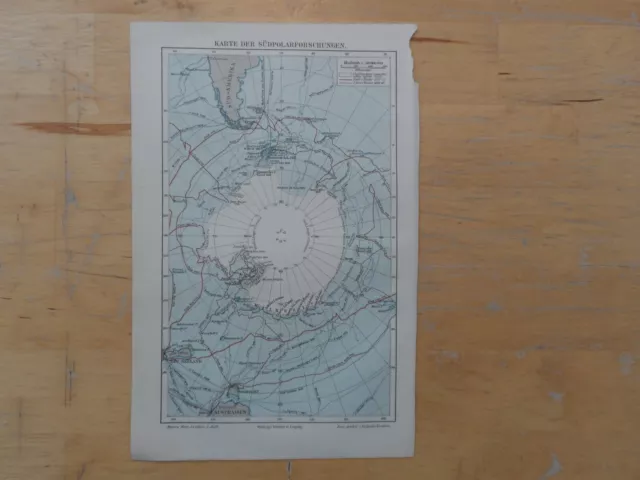 Orig.(1896) Lithographie Landkarte Karte der Südpolarforschungen