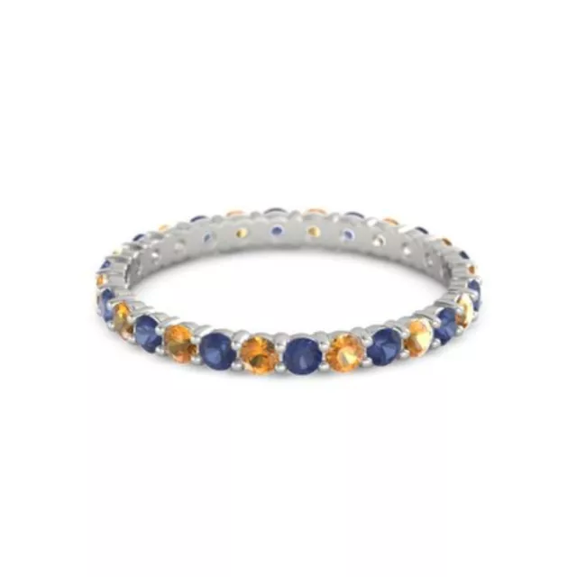 Blue Sapphire Citrine Round 2.50 MM Eternity 925 Sterling Silver Women Ring