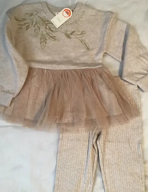 River island mini girls aged 12-18 Months beige floral tulle sweat top set BNWT