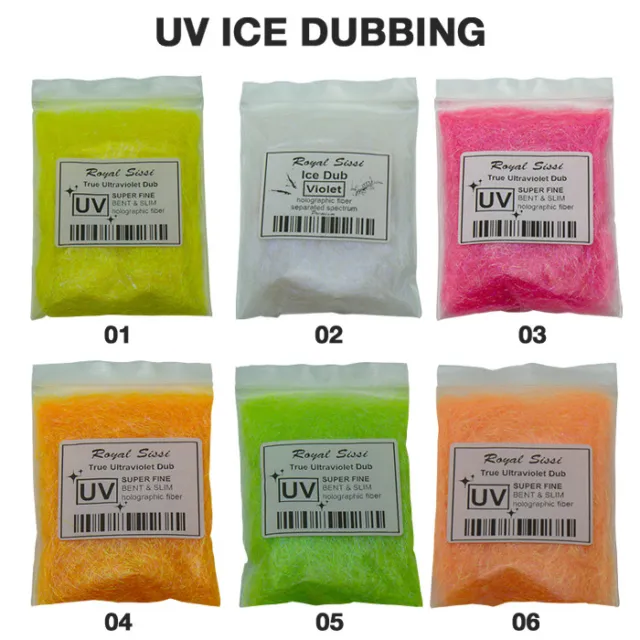 UV Ice Dubbing in 6 Farben, ergiebige 3g, mit ZIP Verschluss, Fliegenbinden