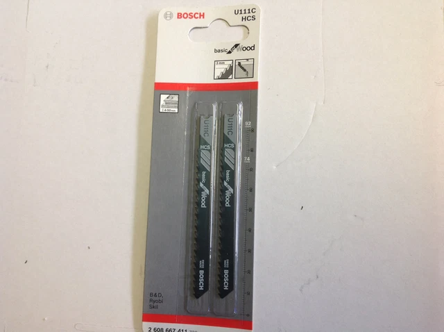 Bosch Jigsaw blade U111C HCS 2 x blades Universal shank (U shank) Wood