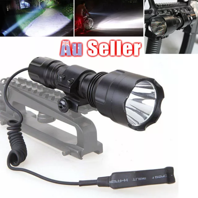 5000LM T6LED Tactical Hunting Flashlight Torch Gun Rifle Light Scope Mount White