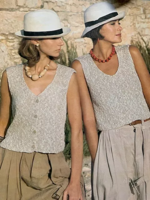 Ls058 Knitting Pattern Ladies Easy Knit Cool Linen Waistcoat & Top Size 32 To 38