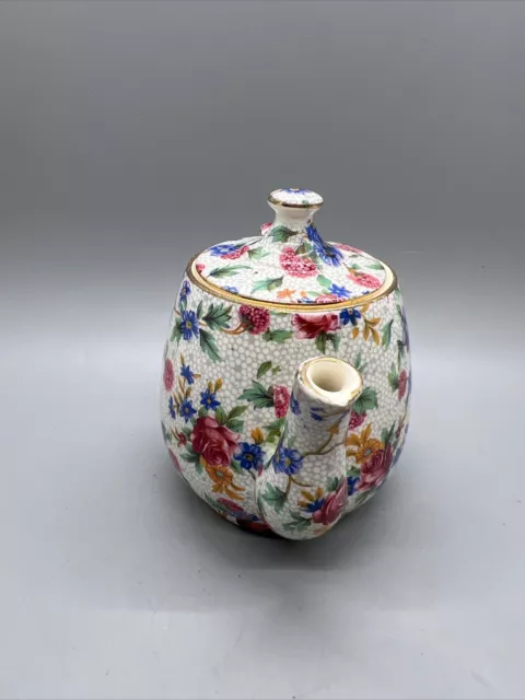 Royal Winton Grimwades OLD COTTAGE CHINTZ Floral Ascot Teapot England 4”h 5”w 2