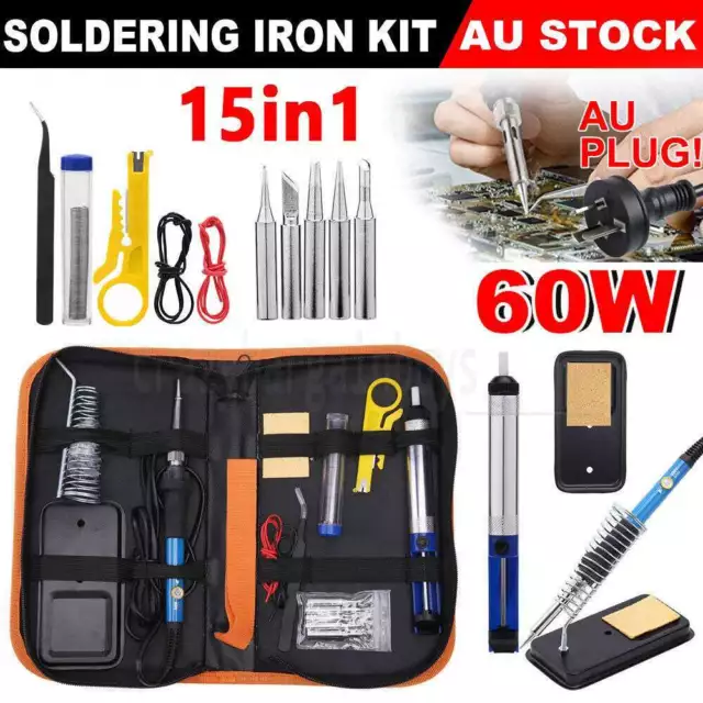 60W Electric Soldering Iron Kit Tool Solder Welding Stand Adjustable Temperature