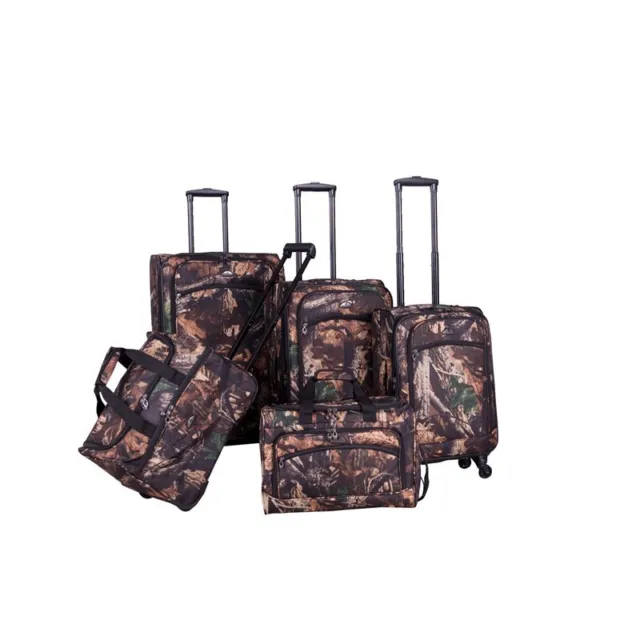 American Flyer Camo Green Fabric 5 Piece Spinner Luggage Set in Green