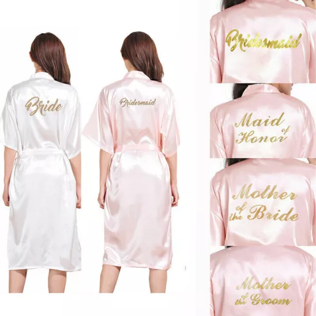 UK Personalized Wedding Robe Bridesmaid Bride Mother Dressing Gown Satin Silk