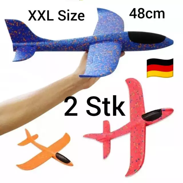 2x XXL 48cm Wurfgleiter Kinder Styroporflugzeug Styroporflieger Flugzeug Flieger