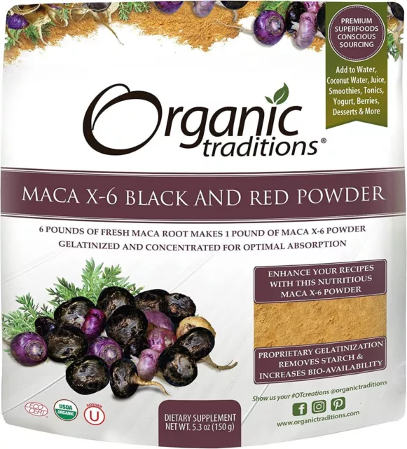 Organic Traditions Maca X-6 Black and Red Powder 5.3 oz. (150g)