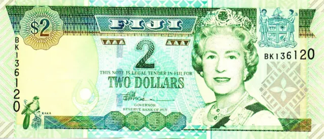 2002 Fiji 2 Dollar Bank Note P 104 Queen Elizabeth II as pictured BK136120