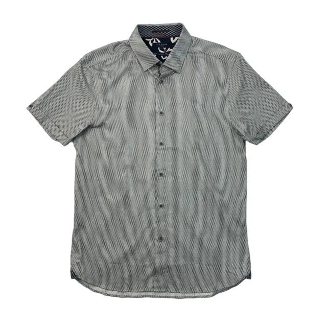 Ted Baker Shirt Mens 3 White Navy Dot Print Button Down Short Sleeve Cotton