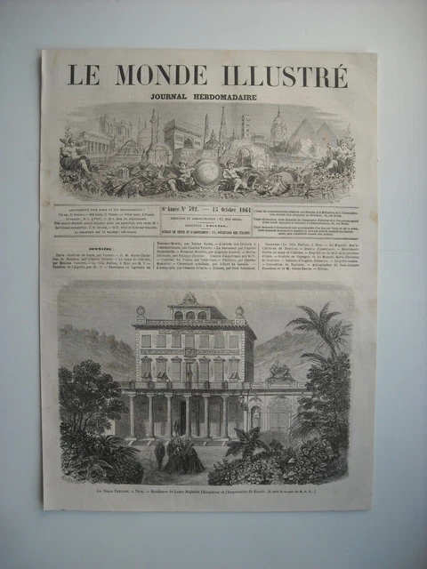 Gravure 1864. La Villa Peillon, A Nice. Residence Empereur Et Imperatrice Russie