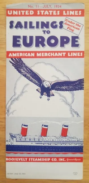 UNITED STATES LINES - Sailings #11, July 1934