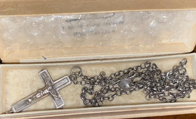 Grand Pendentif Croix Ancien – Argent Massif, Cristaux De Verre Bleu Cobalt, à Facettes