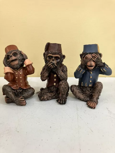 Three Vintage Monkeys 4.5” Bellhop Figures Hear-See-Speak No Evil