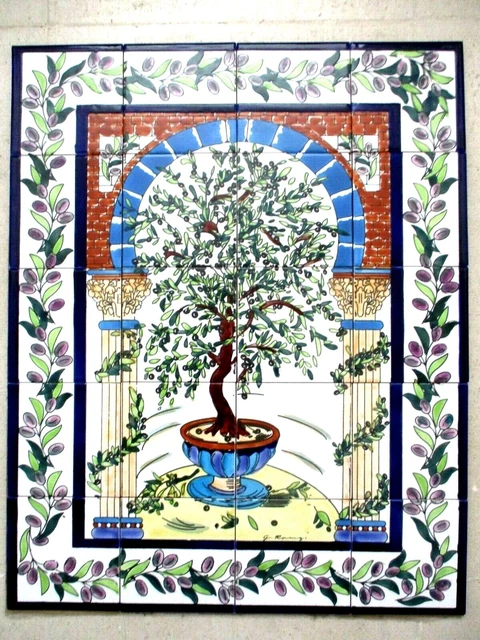 24" x 30" (60 cm x 75 cm) Ceramic tile art wall mural panel Olive Tree BACKSPLAH