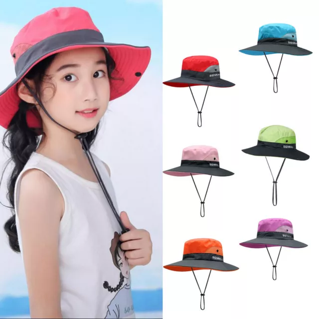 Kids Girls Ponytail Summer Sun Hat Wide Brim UV Protection Bucket Cap Flap Hatこ