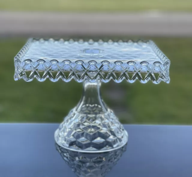 Fostoria American Square Pedestal Cake Plate Rum Well Clear Glass Vintage