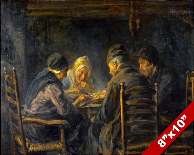POTATO EATERS POOR Peasant People Eating Dinner Painting Art Real