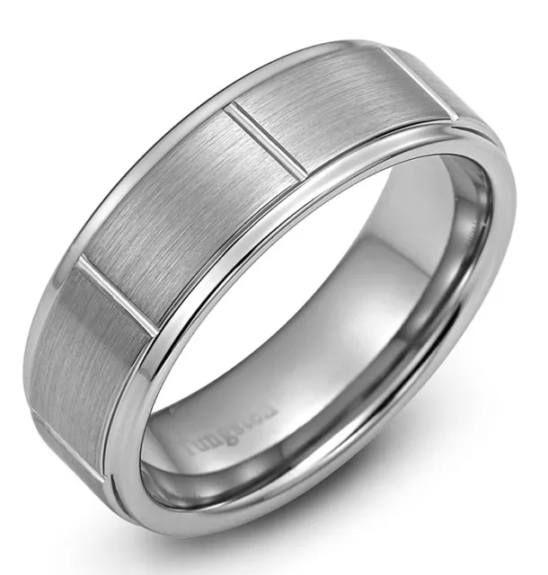 Tungsten Mens Carbide Bevel Edges All Size Wedding Band Ring Never Tarnish SR89