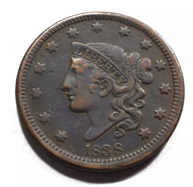 1838 Coronet Head Large Cent with XF Details Porous KM#45   (271)